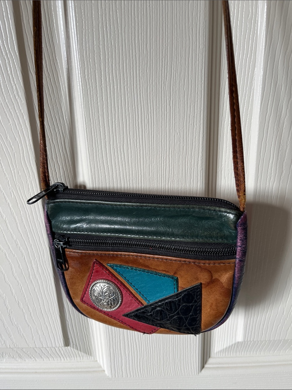 Vintage Colorblock Leather Patchwork Crossbody Bag